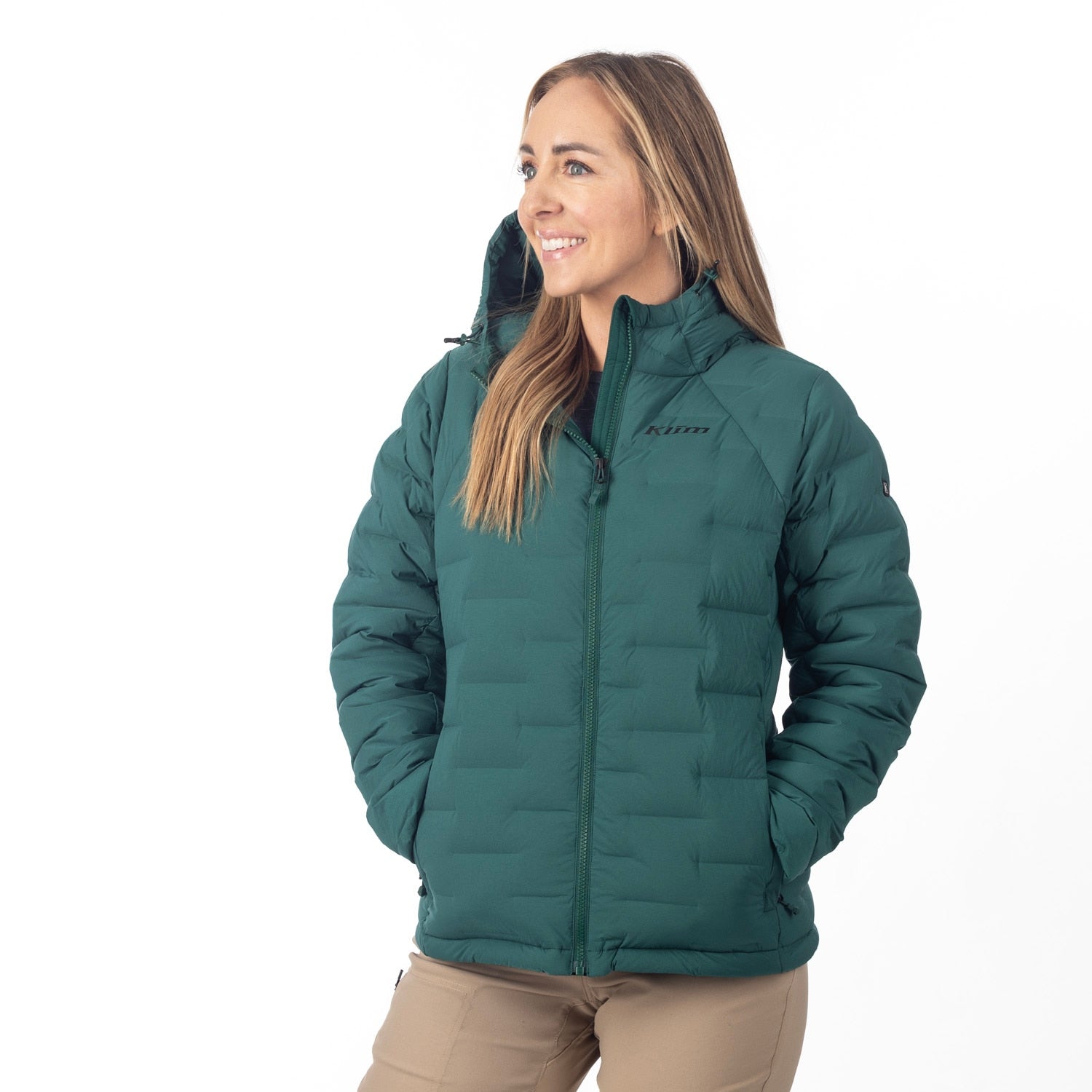 Luna Stretch Down Hooded Jacket Rain Forest