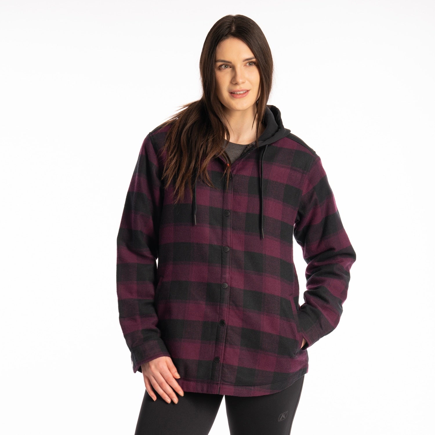Big Sky Fleece Lined Flannel Hoodie Italian Plum - Black