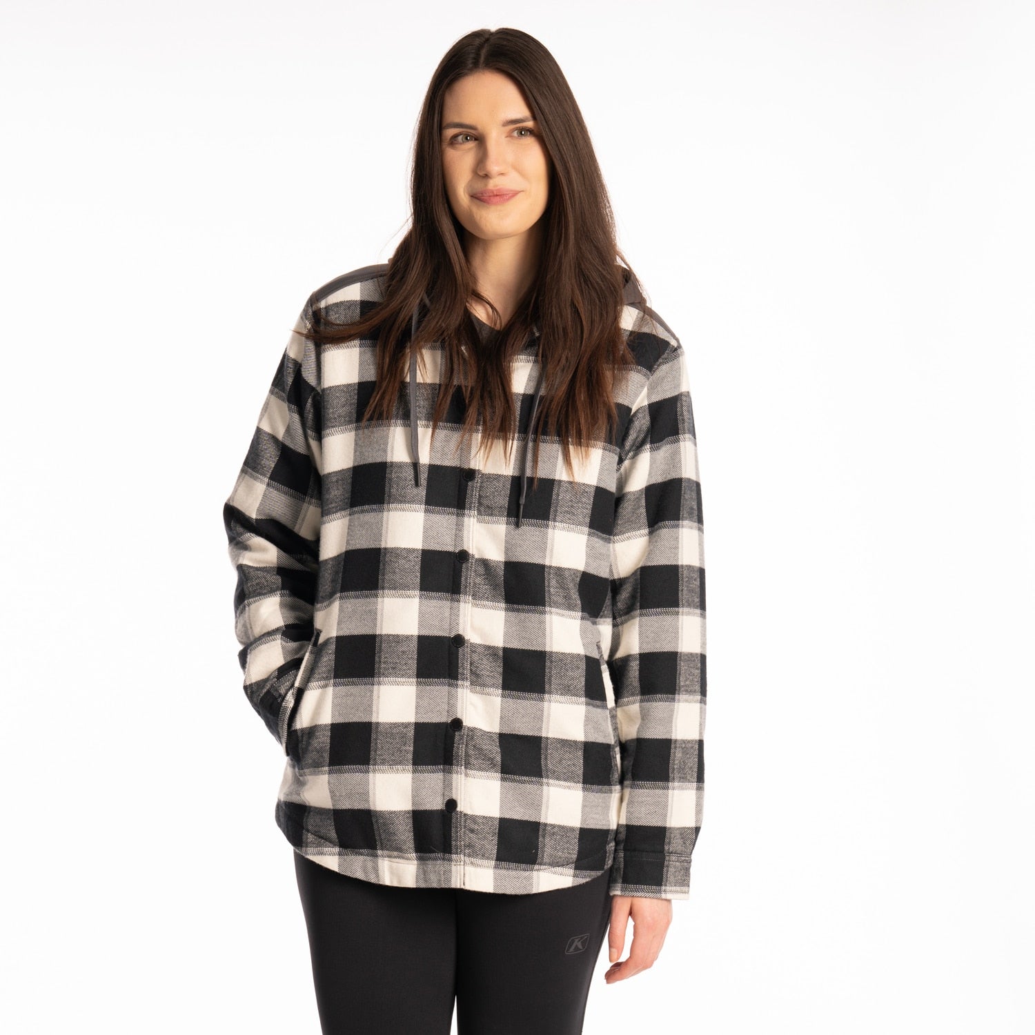 Big Sky Fleece Lined Flannel Hoodie Papyrus - Asphalt