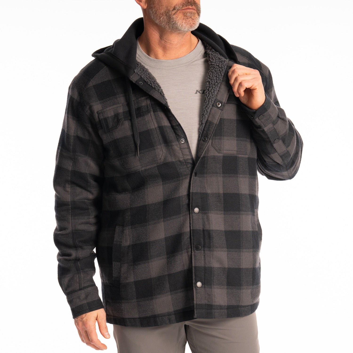 Targhee Fleece Lined Flannel Hoodie - Asphalt - Black