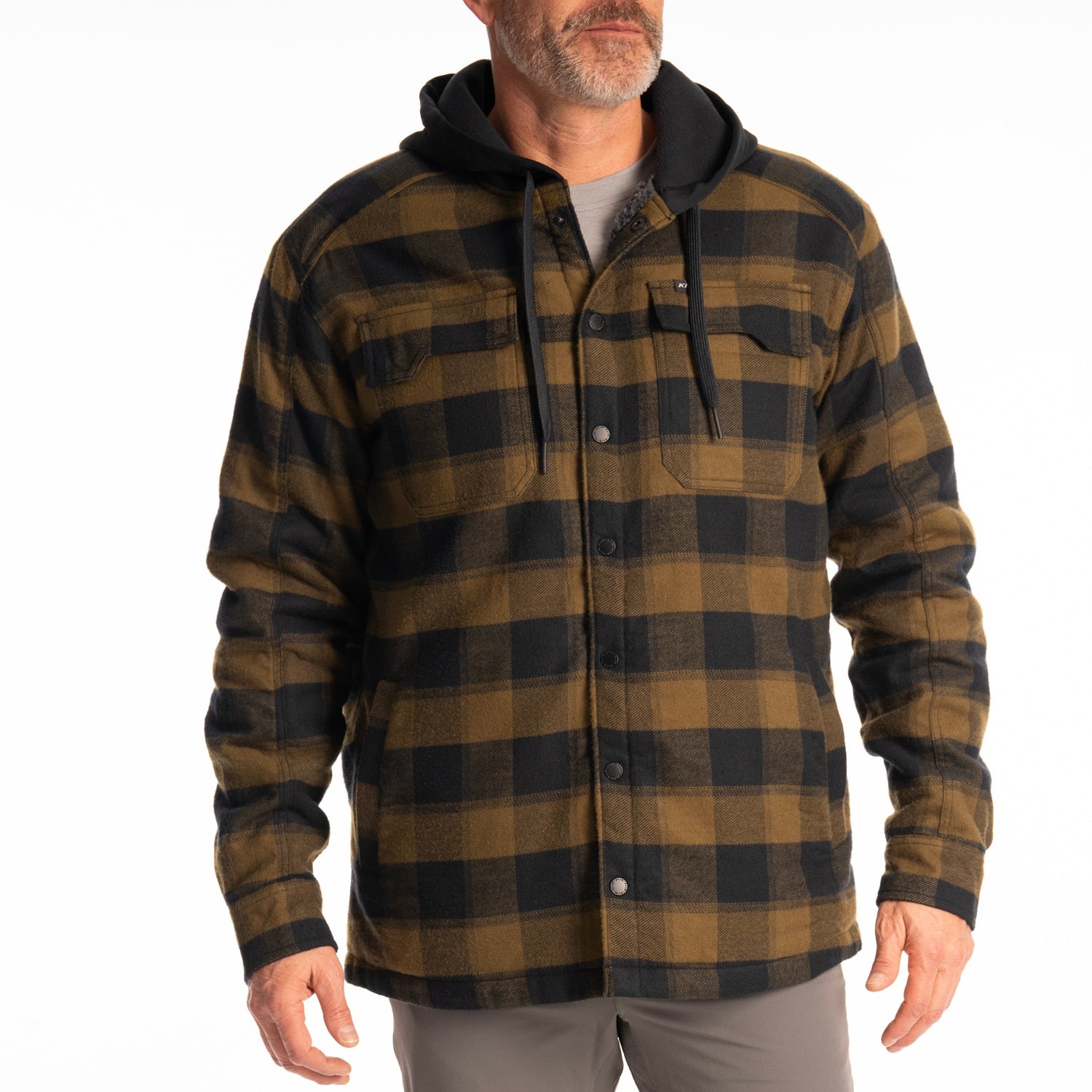 Targhee Fleece Lined Flannel Hoodie - Dark Olive - Black