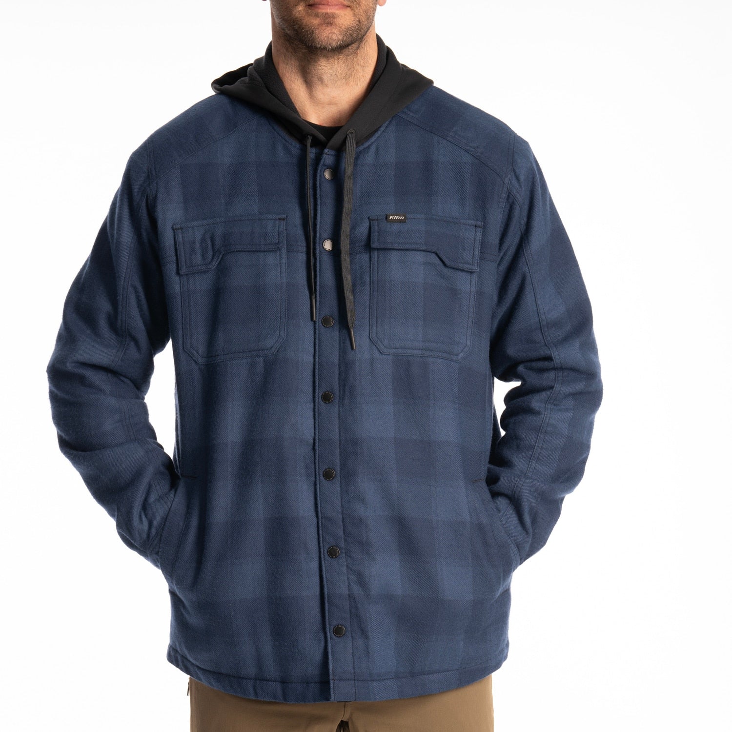 Targhee Fleece Lined Flannel Hoodie - Dress Blues - Black