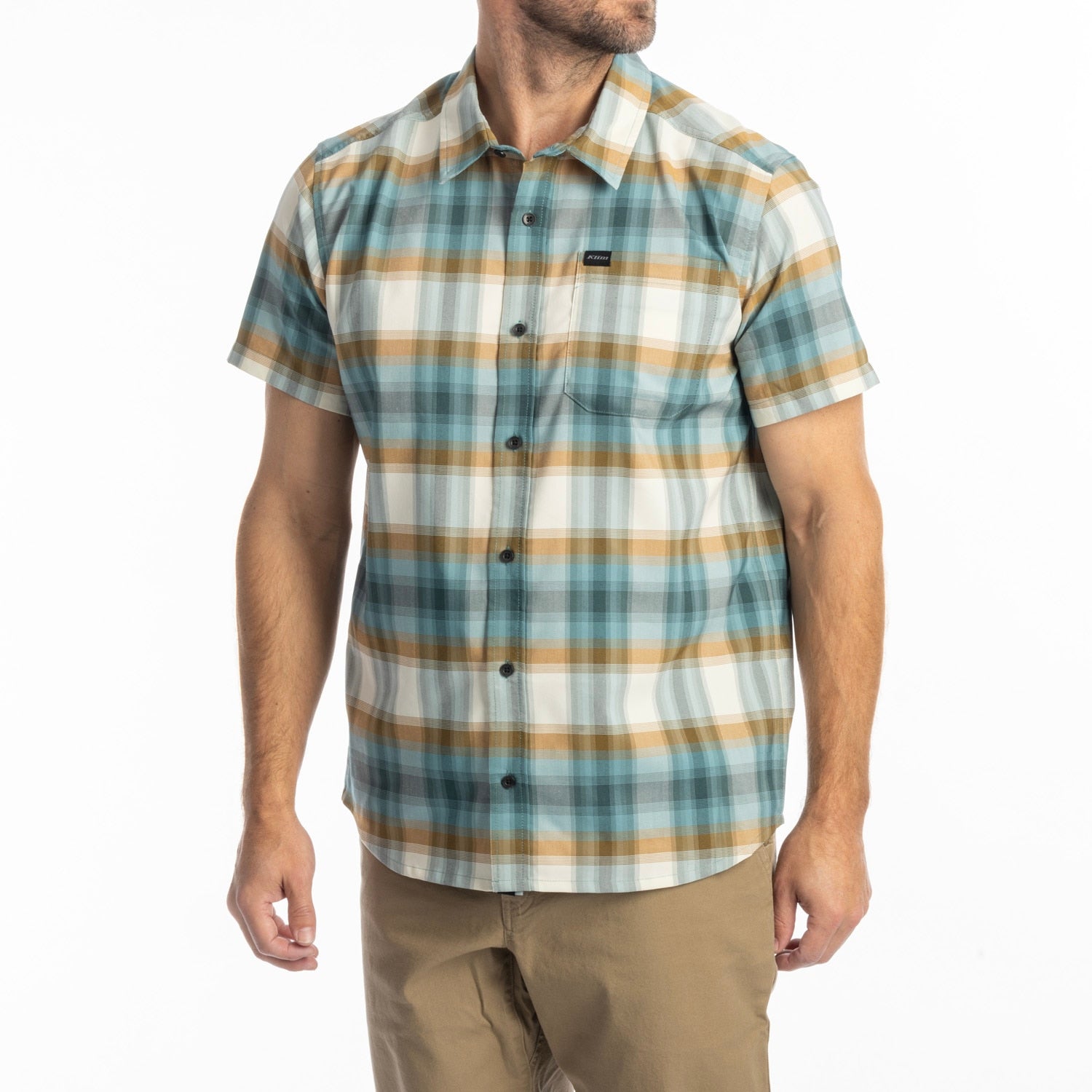 Nero Stretch Shirt - Mineral Blue - Golden Brown