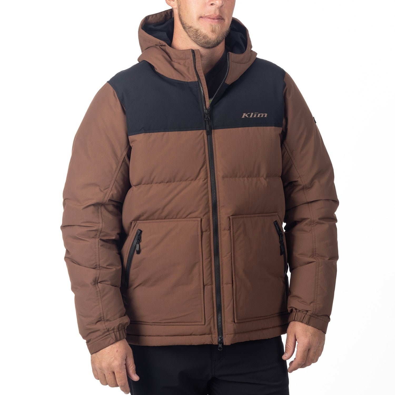 Sawtooth Down Hooded Jacket - Cocoa Brown - Black